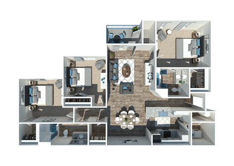Floor plan for 3 beds, 2 baths, 1350 sqft